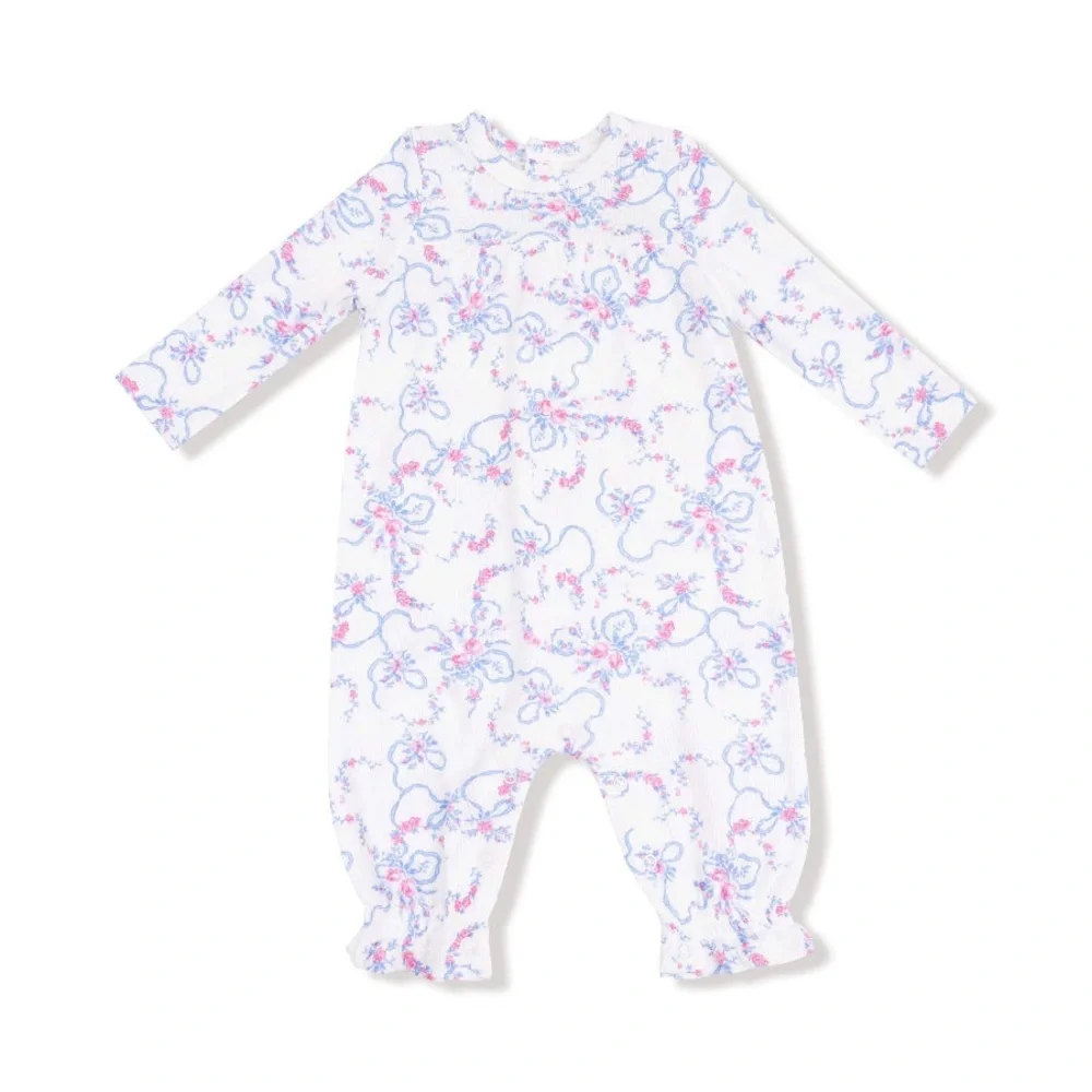 NWT Ribbon Floral Fling Cuffed Sleeve Ribbed Romper by Angel Dear